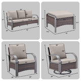 Patio Conversation Set 7-Piece with 1 Sofa, 2 Swivel Glider Chairs, 2 Patio Chairs, 2 Ottoman, HW Series - Belord