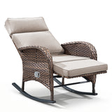 Outdoor Wicker Rocking Recliner Chair with Adjustable Backrest & Footrest, Cushioned PE Rattan Patio Lounge Chair, NDS Series - Belord