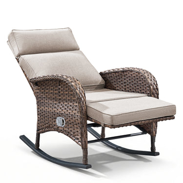 Outdoor Wicker Rocking Recliner Chair with Adjustable Backrest & Footrest, Cushioned PE Rattan Patio Lounge Chair, NDS Series - Belord