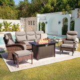 Luxury 7-Piece Patio Lounge Set with Metal Fire Pit Table & Ottomans – Deep Cushion Comfort for Deck Evenings, ND Series - Belord
