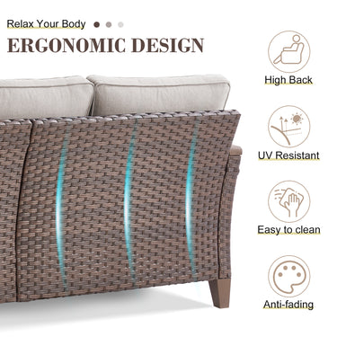 BBR Series 3-Piece Patio Set: 1 Sofa + 2 Ottomans - PE Wicker with Thick Cushions - Belord