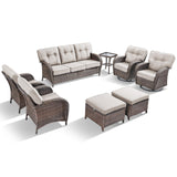 Premium 8-Piece Outdoor Sofa Set: 3-Person Sofa + 2 Swivel Rocking Chairs + 2 Patio Chairs + Side Table + 2 Footstools - Heavy Duty PE Wicker with Supportive 5" High-Density (28D) Cushions, T Series - Belord
