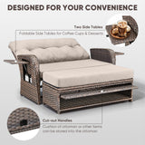 Outdoor Rattan Daybed Set with Multipurpose Ottoman & Side Tray, NDS Series - Belord