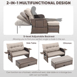 Outdoor Rattan Daybed Set with Multipurpose Ottoman & Side Tray, NDS Series - Belord