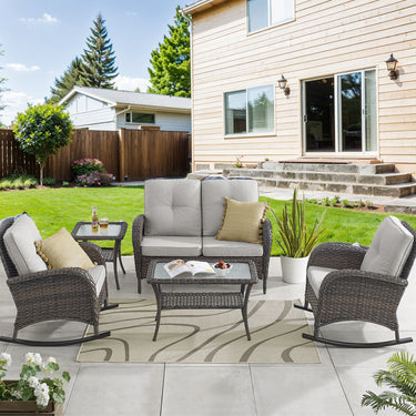 Patio Conversation Set 5-Piece with Loveseat, Rocking Chairs, Coffee Table, and Side Table, NDS Series - Belord