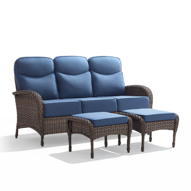 Modern 3-Piece Patio Sofa Set with Ottomans – Deep 6" Cushions, Waterproof Wicker for Relaxed Deck Lounging, ND Series - Belord