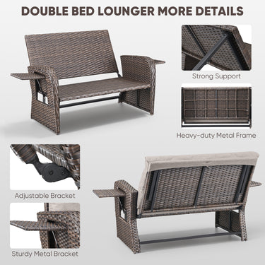 Outdoor Rattan Daybed Set with Multipurpose Ottoman & Side Tray, NDS Series - Belord