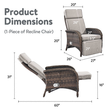 Outdoor 108° to 155° Adjustable Chaise Longue 1 PC, NDS Series - Belord