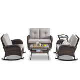 Patio Conversation Set 5-Piece with Loveseat, Rocking Chairs, Coffee Table, and Side Table, NDS Series - Belord
