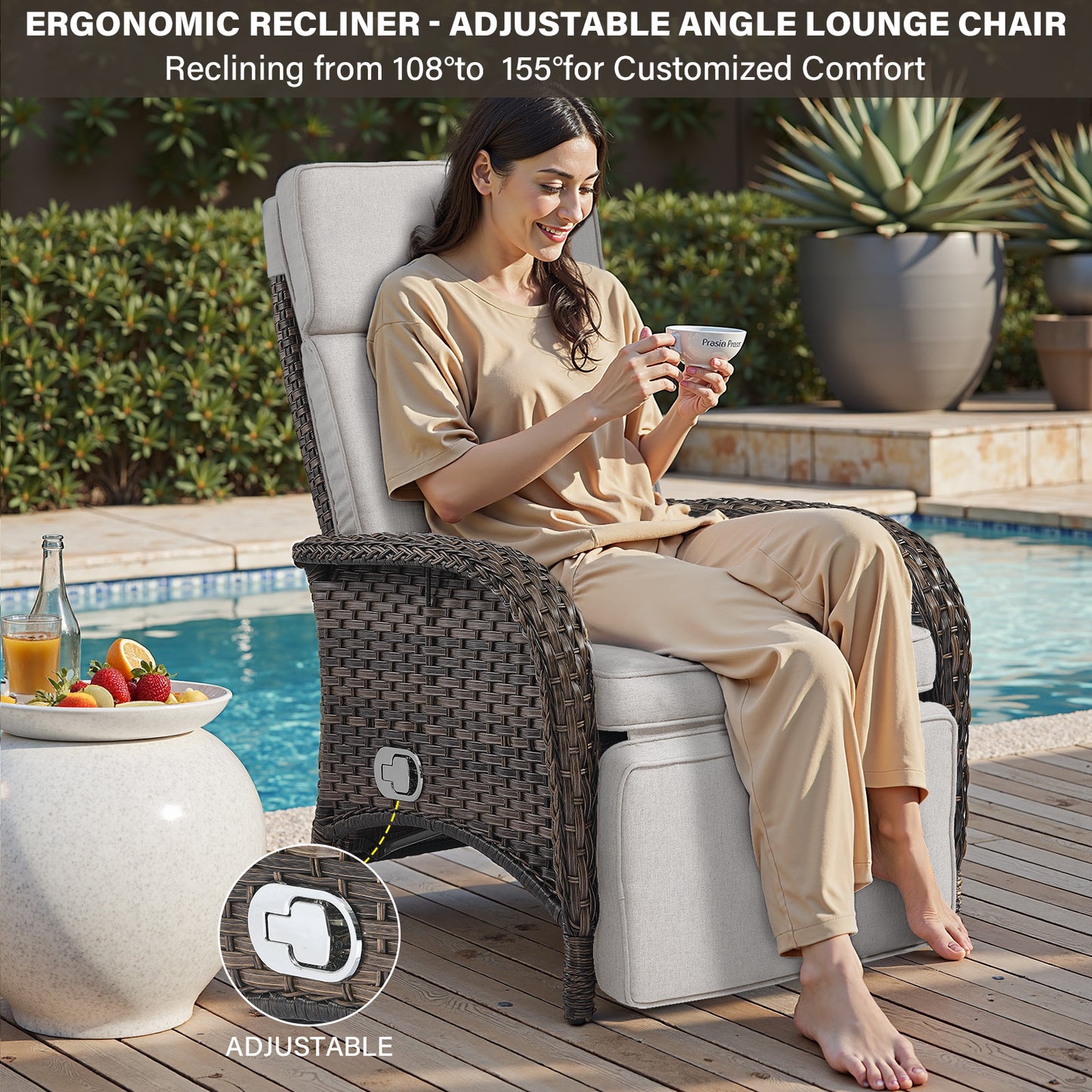 Premium 7-Piece Patio Conversation Set - 4 Adjustable Recliners & 3 Side Tables with 155° Lay Flat Chaise, NDS Series