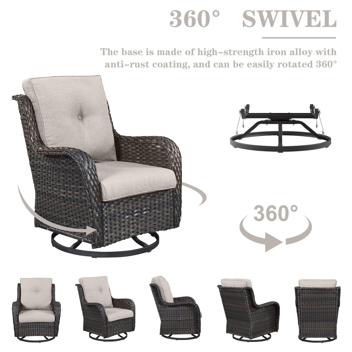 Patio Conversation Set 6-Piece with Sofa, 2-Swivel Glider Chairs, Coffee Table, and 2-Ottoman, NTC Series - B2B Wholesale