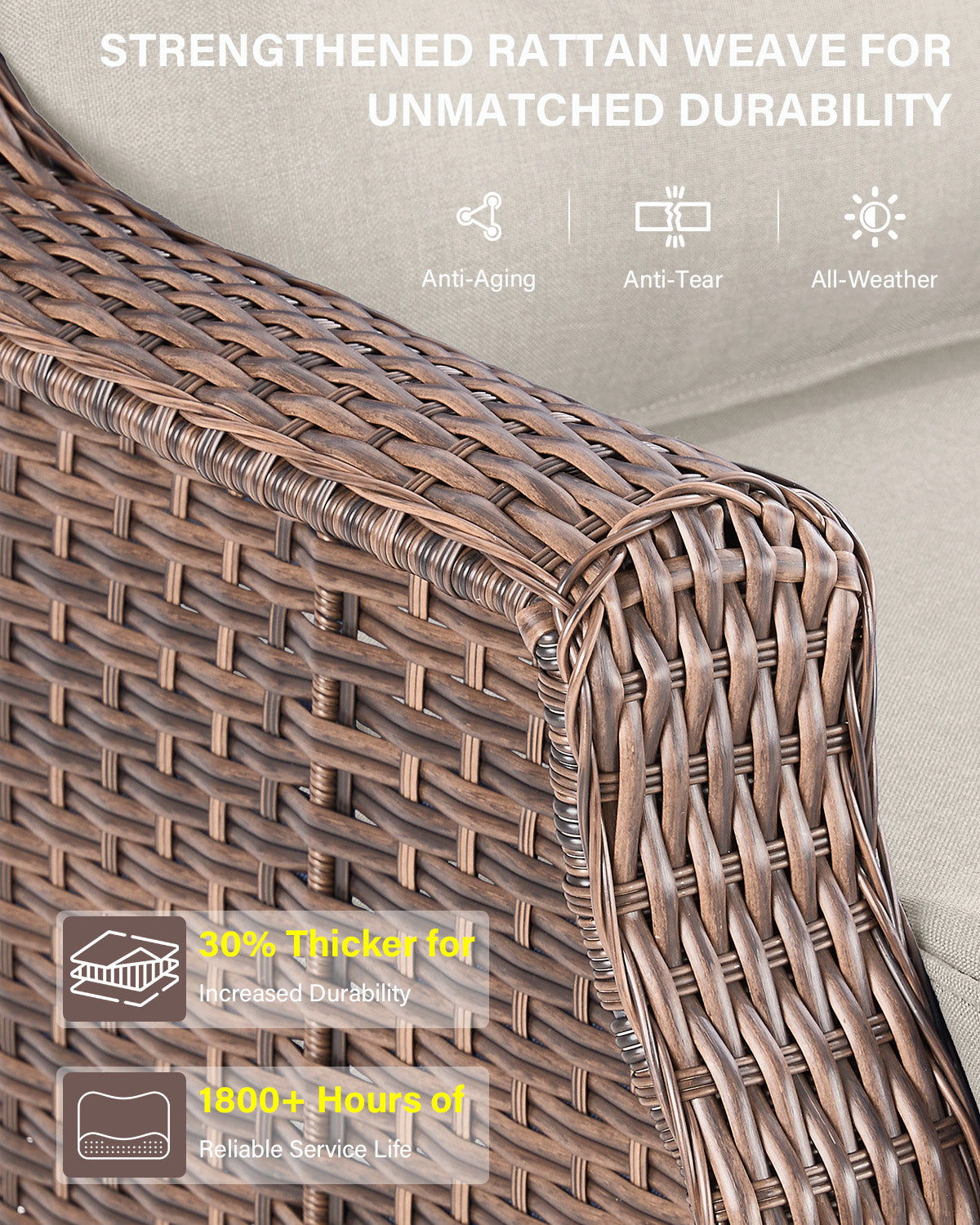 Luxury 3-Pc Outdoor Wicker Swivel Glider Set - 2 High Back Patio Chairs with 6" Thick Cushions & Side Table, Ovolo Series