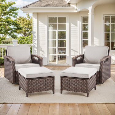 Premium 4-Piece Patio Conversation Set - Luxury Swivel Rocking Chairs with 2 Ottomans, All-Weather PE Wicker & Plush Cushions - BBR Series - Belord