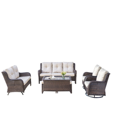 Patio Conversation Set 7-Piece with Sofa, Glider Loveseat, Swivel Glider Chairs, Ottoman and Coffee Table, NTC Series - Belord
