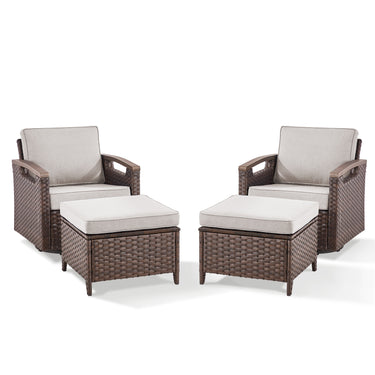 Premium 4-Piece Patio Conversation Set - Luxury Swivel Rocking Chairs with 2 Ottomans, All-Weather PE Wicker & Plush Cushions - BBR Series - Belord