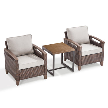 BBR Series 3-Piece Patio Set: 2 Swivel Chairs + Side Table - PE Wicker with Thick Cushions & Weather-Resistant Metal Frame - Belord