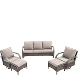 Patio Conversation Set 5-Piece with 1 Sofa, 2 Swivel Glider Chairs, 2 Ottoman, HW Series - Belord
