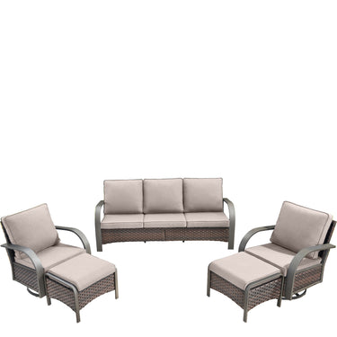 Patio Conversation Set 5-Piece with 1 Sofa, 2 Swivel Glider Chairs, 2 Ottoman, HW Series - Belord