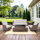 7-Piece Luxury Outdoor Conversation Set - High Back Swivel Glider Chairs with 3-Seat Sofa & Ottoman, Ovolo Series - Belord