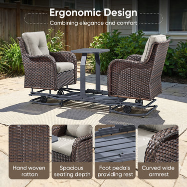 Belord 2-Person Outdoor Wicker Glider Loveseat with Integrated Side Table & Cushioned Seats, NTC Series - Belord