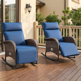 Premium 2-Piece Wicker Rocking Recliner Chair with Adjustable Backrest & Footrest, Cushioned PE Rattan Patio Lounge Chair, NDS Series - Belord