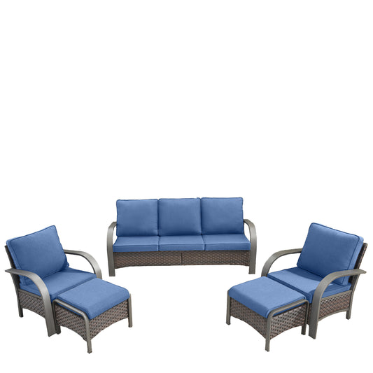 Patio Conversation Set 5-Piece with 1 Sofa, 2 Patio Chairs, 2 Ottoman, HW Series