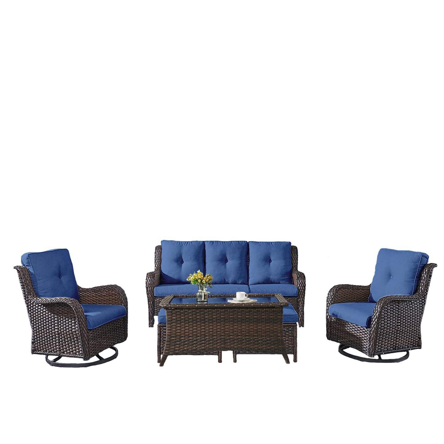 Patio Conversation Set 6-Piece with Sofa, 2-Swivel Glider Chairs, Coffee Table, and 2-Ottoman, NTC Series - B2B Wholesale