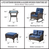 Patio Conversation Set 6-Piece with Glider Loveseat, Rocking Chairs, Side Table, and Ottoman, NDS Series - Belord