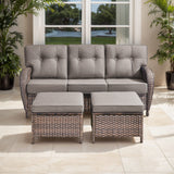 T Series 3-Piece Patio Set: 1 T-Back Sofa + 2 Ottomans – All-Weather PE Wicker with 5in Thick Cushions - Belord