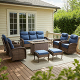 Elegant 10-Piece Rattan Patio Set with Wicker Fire Pit Table – Designed for Cozy Summer Nights, ND Series - Belord