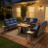 Luxury 7-Piece Rattan Patio Set with Wicker Fire Pit Table – Premium Seating for Patio & Backyard, ND Series - Belord