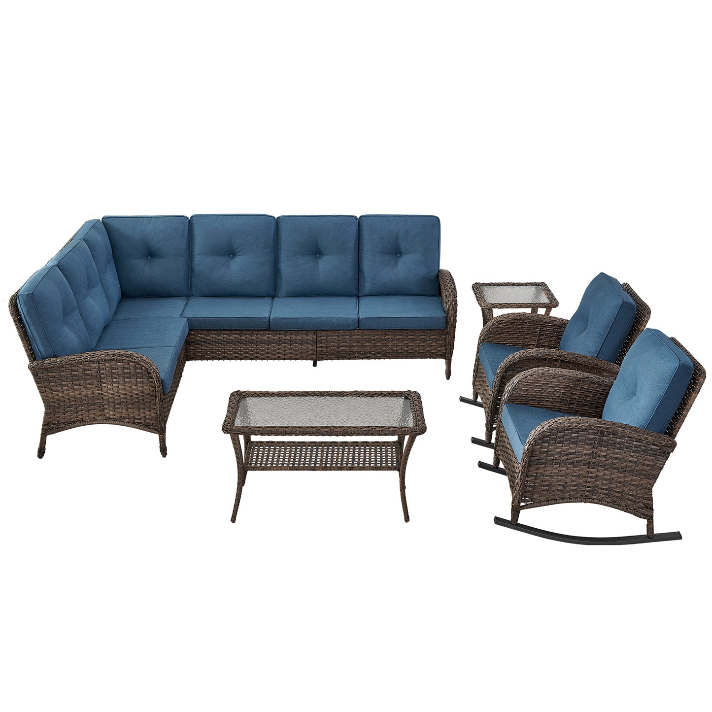 Large Sectional Set 10-Piece with Rocking Chairs, Coffee Table, and Side Table, NDS Series