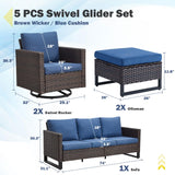 Patio Conversation Set 5-Piece with Sofa, Swivel Glider Chairs, and Ottoman, GRS Series - Belord