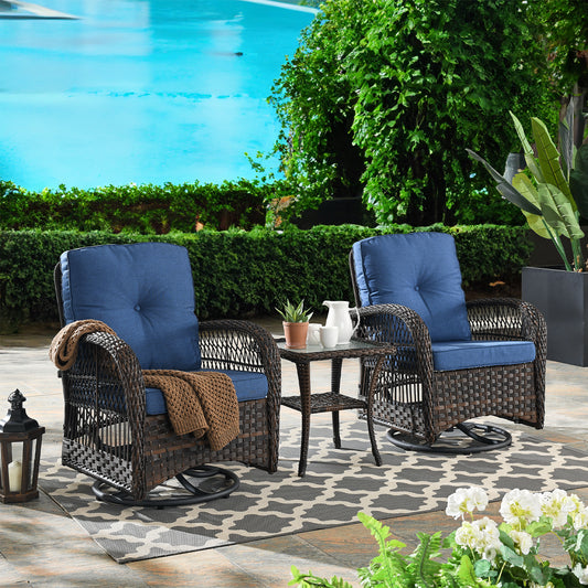 Save 70% - Brown Wicker Swivel Glider Chairs Set with Side Table