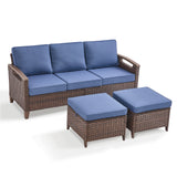BBR Series 3-Piece Patio Set: 1 Sofa + 2 Ottomans - PE Wicker with Thick Cushions - Belord