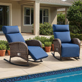 Premium 2-Piece Wicker Rocking Recliner Chair with Adjustable Backrest & Footrest, Cushioned PE Rattan Patio Lounge Chair, NDS Series - Belord