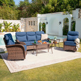 Elegant 5-Piece Outdoor Conversation Set – Sofa & Swivel Rockers with Coffee Table, All-Weather Wicker for Patio Parties, ND Series - Belord