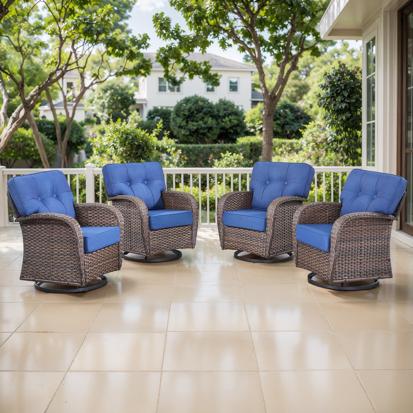 Swivel Glider Chairs (Set of 4) – Wide T-Back Design & 5" Thick Cushions, T Series