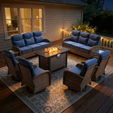 Spacious 9-Piece Patio Conversation Set with Metal Fire Pit Table – All-Weather Wicker Seating for Outdoor Gatherings, ND Series - Belord