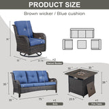 Fire Pit Table Set with Swivel Glider Chairs and Sofa, NTC Series - Belord