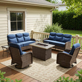 Luxury 7-Piece Rattan Patio Set with Wicker Fire Pit Table – Premium Seating for Patio & Backyard, ND Series - Belord