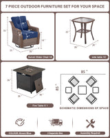 Luxury 7-Piece Outdoor Fire Pit Set - 4 Swivel Glider Chairs with 30" Propane Table & 6" Thick Cushions, Ovolo Series - Belord