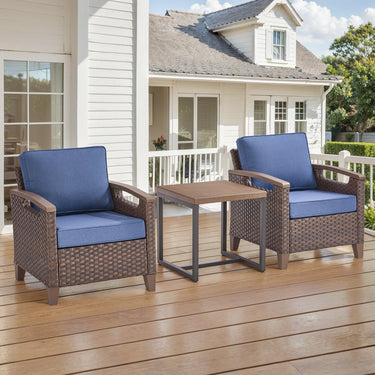BBR Series 3-Piece Patio Set: 2 Swivel Chairs + Side Table - PE Wicker with Thick Cushions & Weather-Resistant Metal Frame - Belord