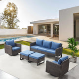 Patio Conversation Set 5-Piece with Sofa, Swivel Glider Chairs, and Ottoman, GRS Series - Belord