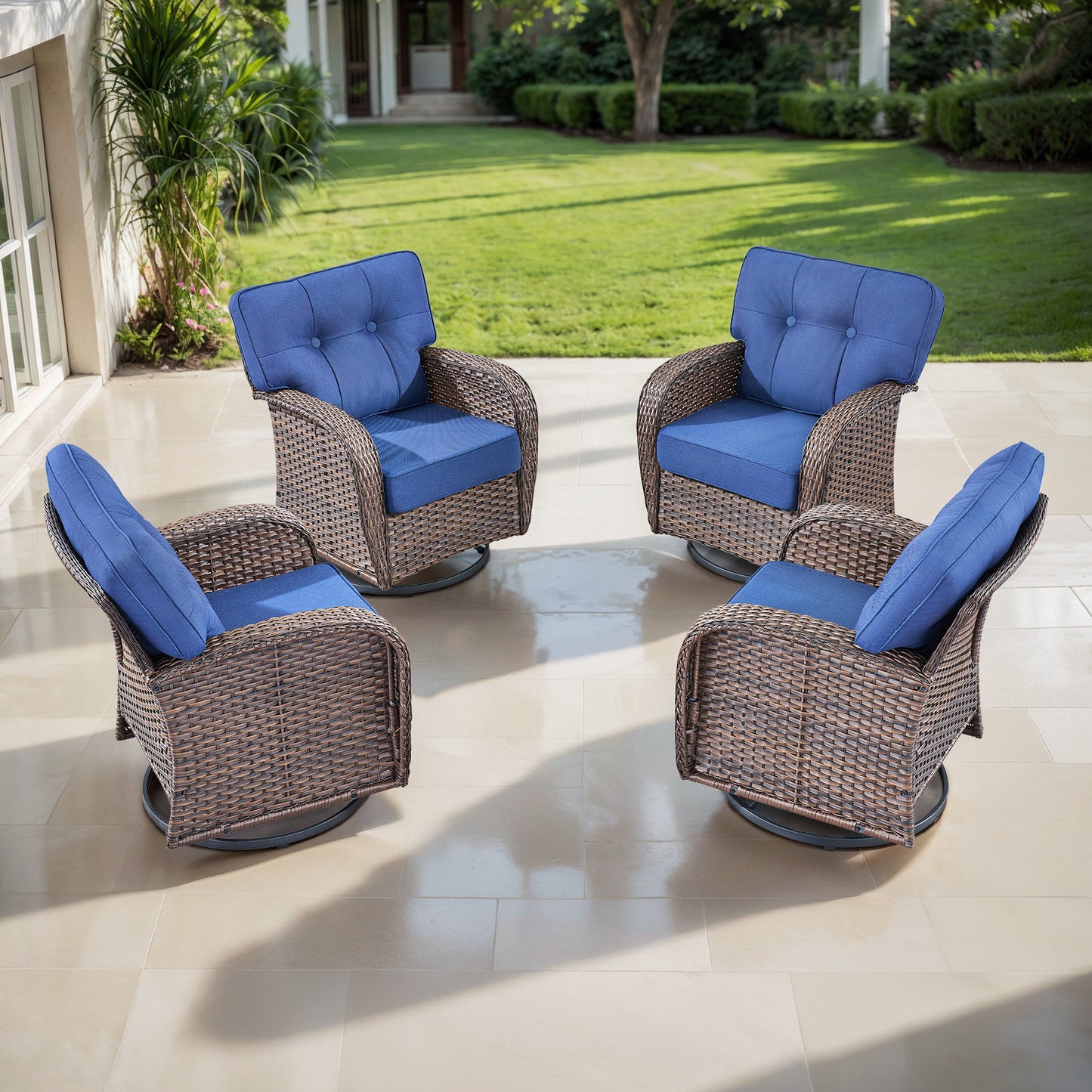 Swivel Glider Chairs (Set of 4) – Wide T-Back Design & 5" Thick Cushions, T Series