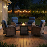 Luxury 7-Piece Outdoor Swivel Chair Set with Square Metal Fire Pit Table – Heavy-Duty Comfort for Deck Living, ND Series - Belord