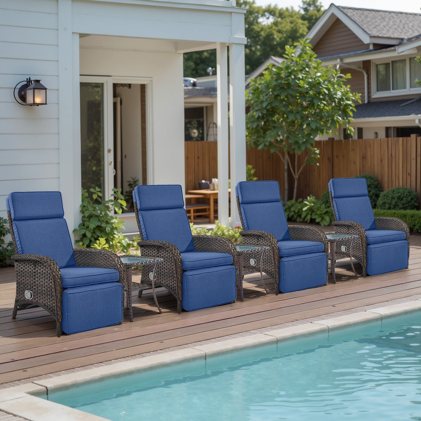 Premium 7-Piece Patio Conversation Set - 4 Adjustable Recliners & 3 Side Tables with 155° Lay Flat Chaise, NDS Series