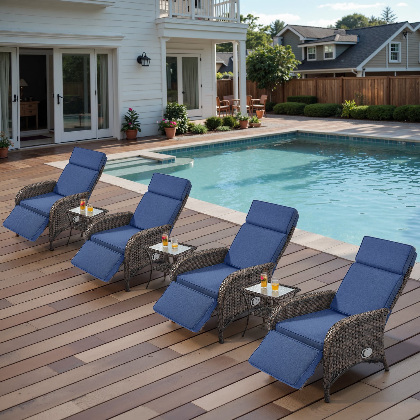 Premium 7-Piece Patio Conversation Set - 4 Adjustable Recliners & 3 Side Tables with 155° Lay Flat Chaise, NDS Series