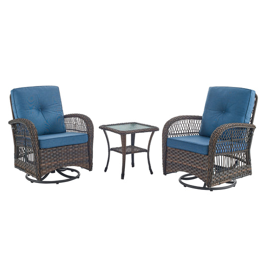Save 70% - Brown Wicker Swivel Glider Chairs Set with Side Table