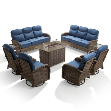 Premium 9-Piece Wicker Patio Set with Fire Pit Table – Resort-Style Comfort for Patio & Deck, ND Series - Belord